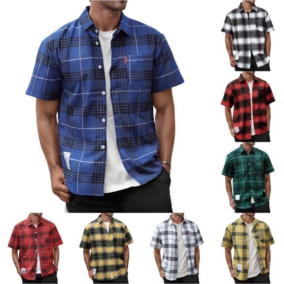 Gunia Men'S Casual Plaid Shirt Long Sleeve Button Down Comfortable Breathable Linen Shirt Outdoor Activities Tops T Shirts For Men Blue 2Xl