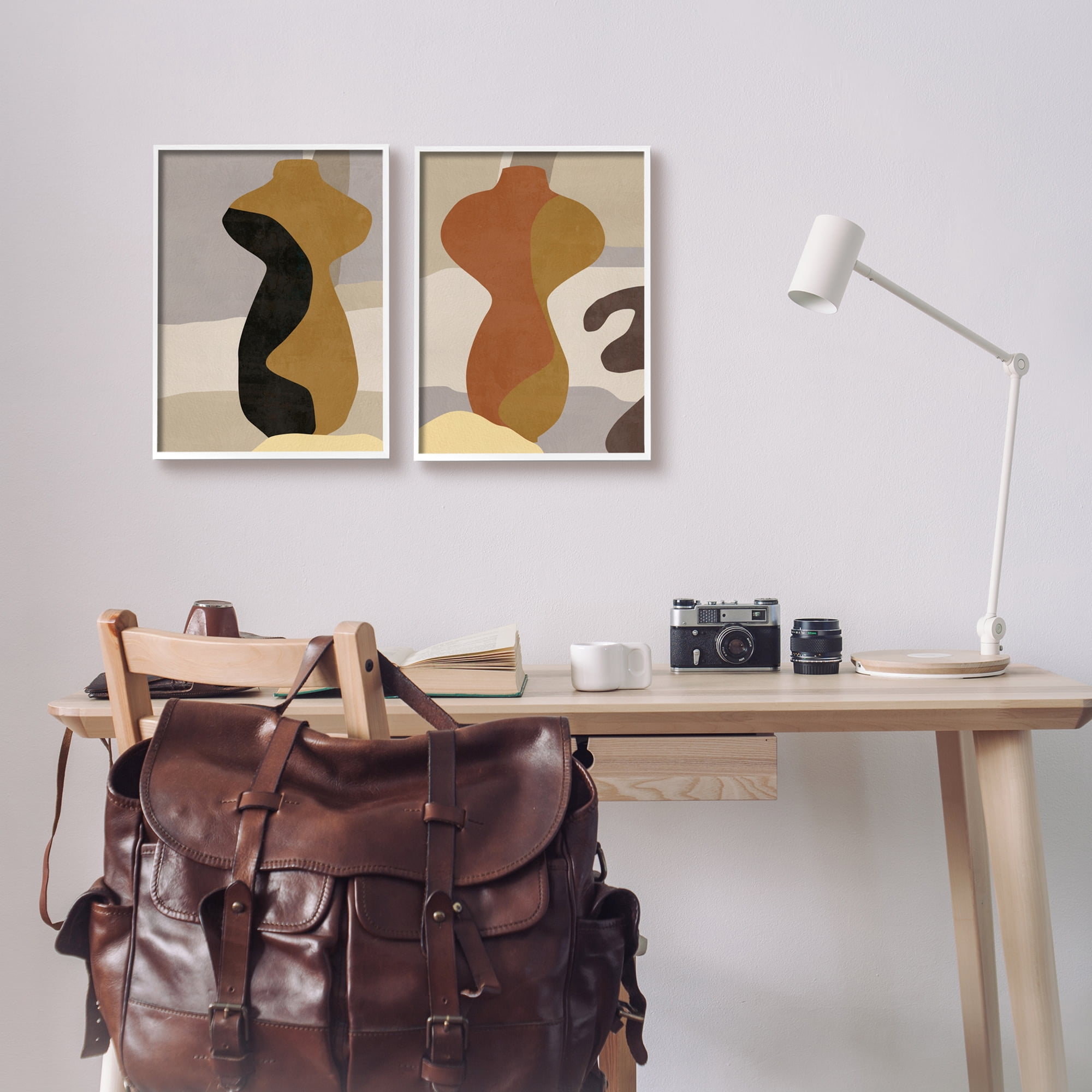 Stupell Industries Brown Boho Vases Abstract Painting White Framed Art Print Wall Art, 11 x 14