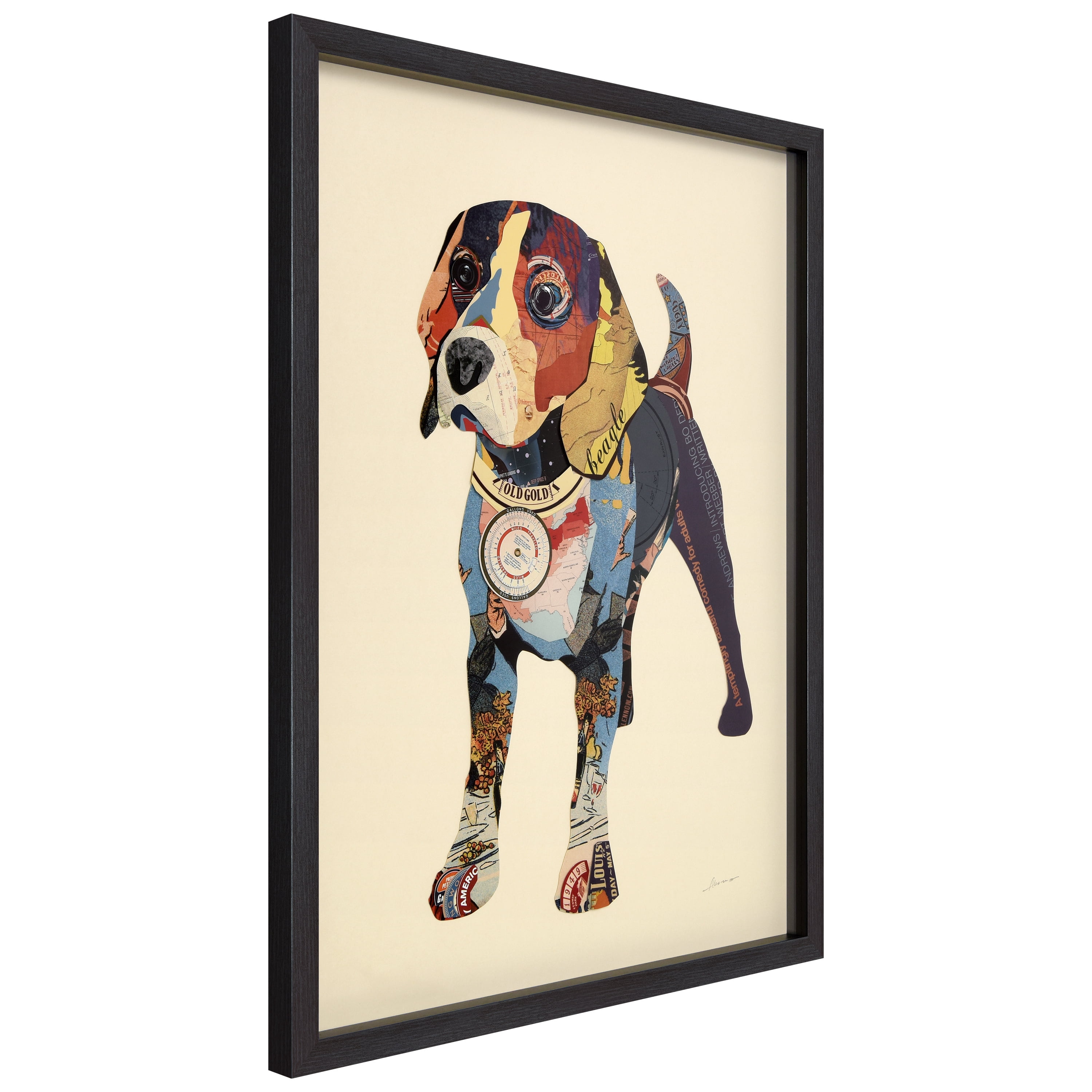 Beagle Dimensional Collage 33 in x 25 in Framed Painting Art Prints, by Empire Art