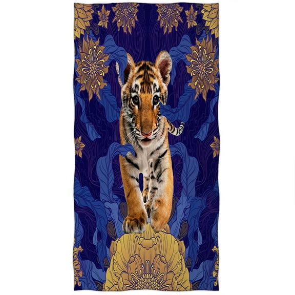 YISUMEI Super Soft Plush Cotton Print Beach Bath Pool Towel Tiger Blue Leaves Yellow Flowers(27x55 inch)