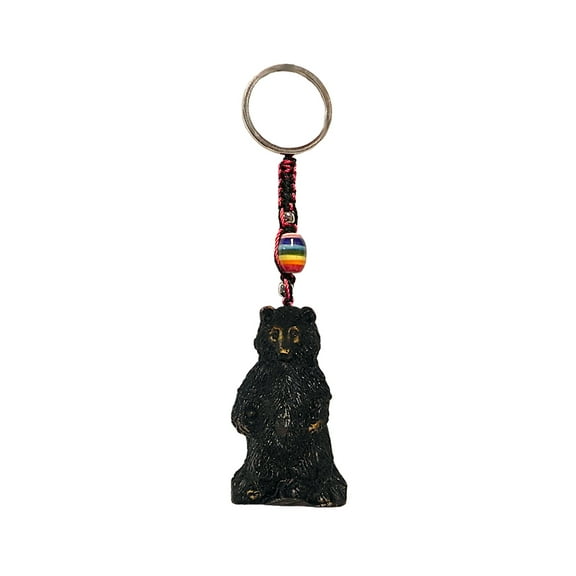 Grizzly Bear Wildlife Animal 3D Figurine Keychain Multicolored Macramé Metal Ring - Handmade Gifts Boho Car Keys Bag Accessories