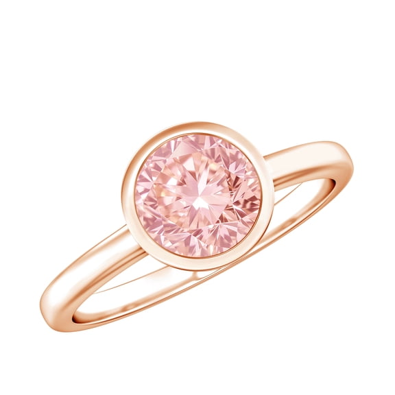 Rosec Jewels Certified Lab Grown Pink Diamond Engagement Ring 1 Ct - Bezel Set Pink Diamond Ring - Fancy Pink Color VVS Clarity, 10K Rose Gold, US 9.50