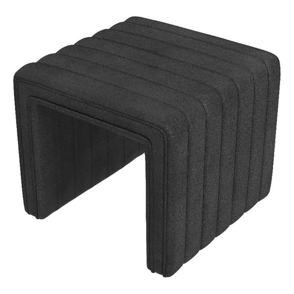 Pemberly Row 19" Channel Tufted Footstool Ottoman in Black Faux Leather