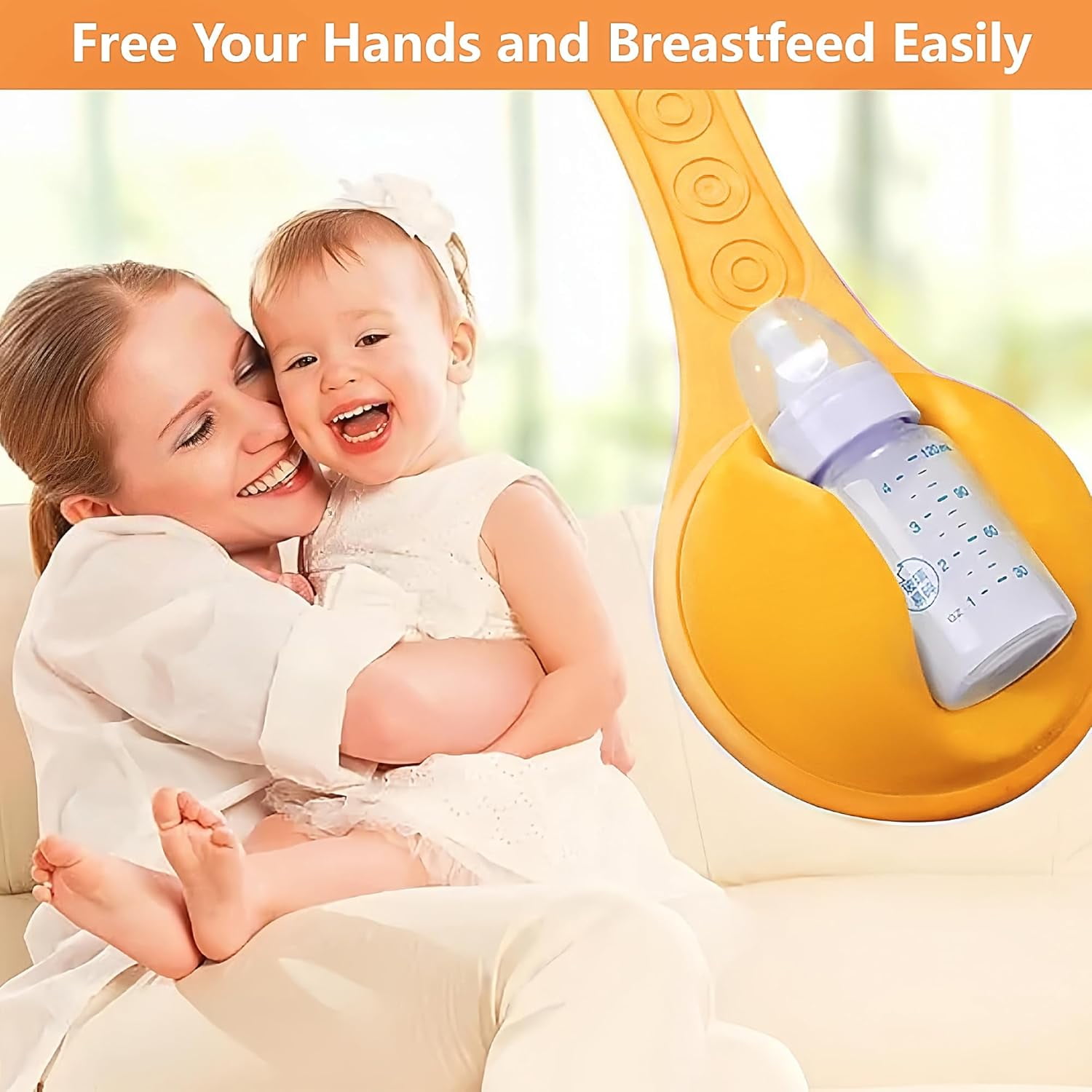 Baby Bottle Holder Hands Free Anti-Shedding Anti-Slip Soft Silicone Orange