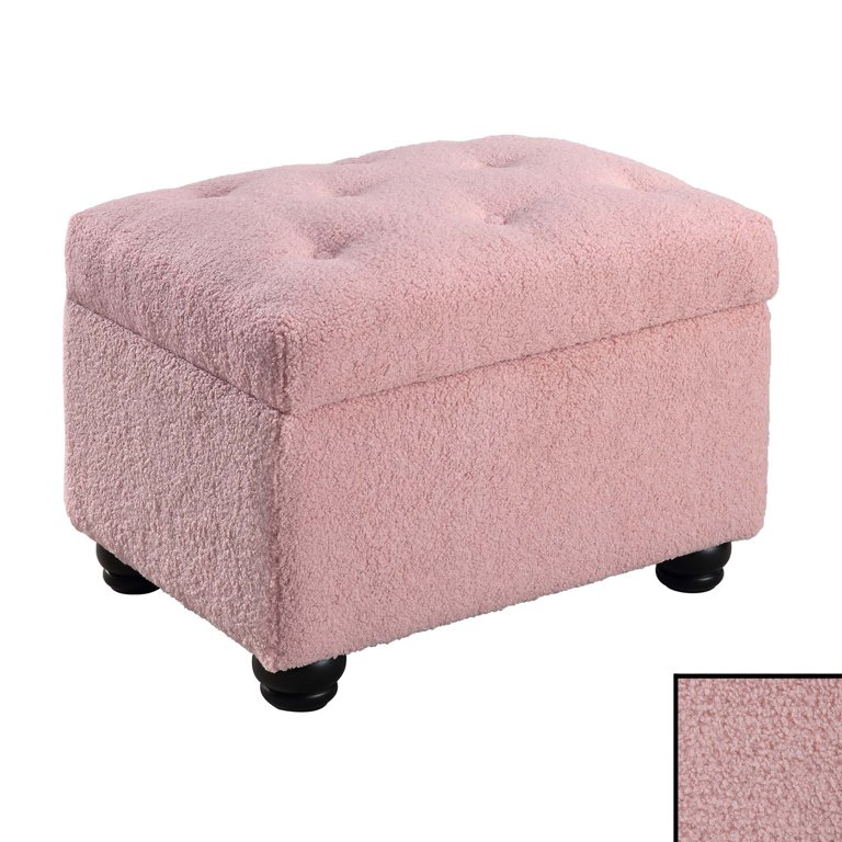 Convenience Concepts Designs4Comfort 5th Avenue Sherpa Storage Ottoman, Pink