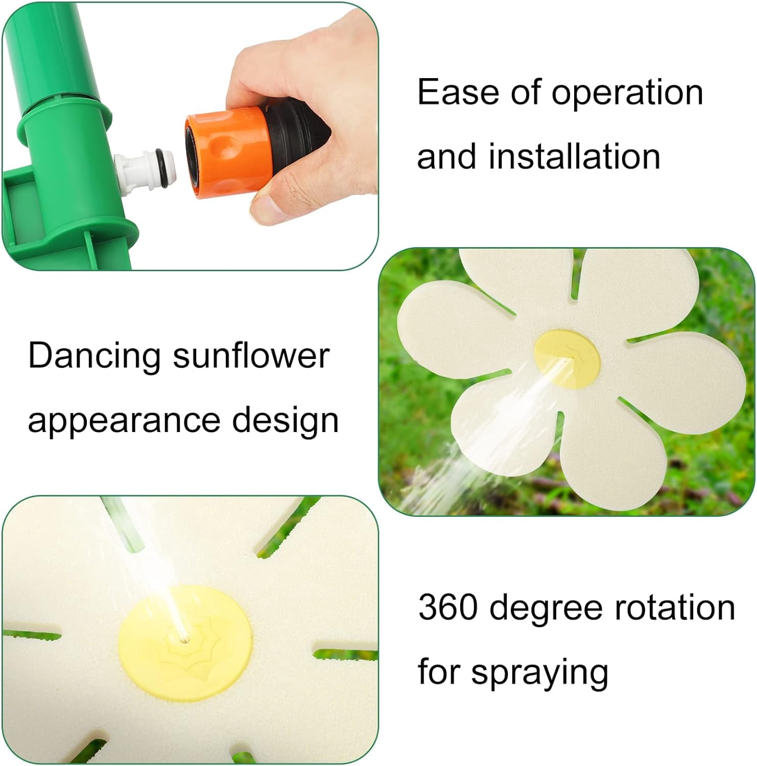 NFNSIG Crazy Daisy Sprinkler Shaped Garden Sprinkler 720° Rotating Garden Water Feature Sprinkler Dancing Moving Daisy Water Sprinkler for Garden Lawn(White)
