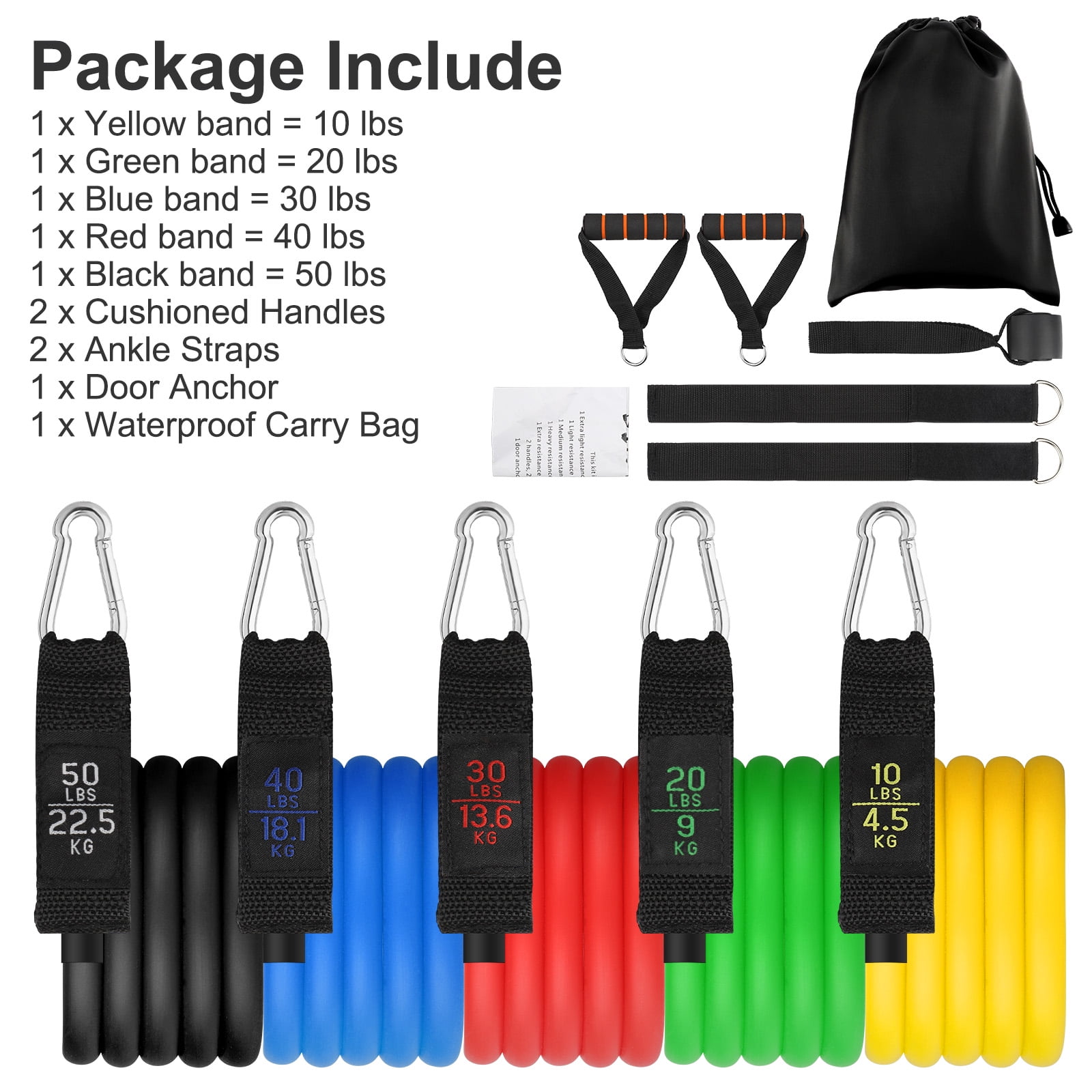 11pcs Resistance Bands, Exercise Bands, Workout Bands with Training Tubes, Handles, Ankle Straps, 5 Resistance Levels Fitness Bands for Physical Therapy, Yoga, Pilates