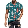 thumbnail image 4 of Mens Polo Easter Theme Print Short Sleeve Round Neck Floral Trend Bottoming Compression Shirt Men,Blue,2XL, 4 of 4