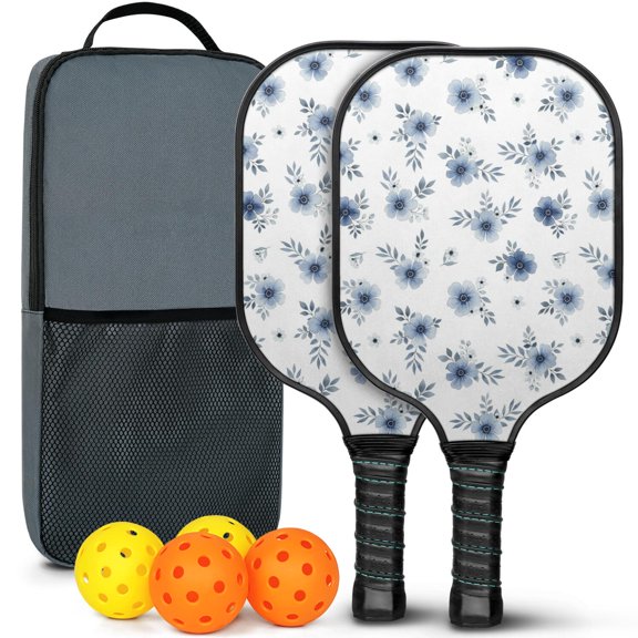Pickleball Paddles Set,Pioneer Flower Floral Print Pattern Fiberglass Surface Pickleball Racket Set with 2 Indoor Outdoor Pickleball Balls and Pickleball Bag,Pickle-ball Equipment
