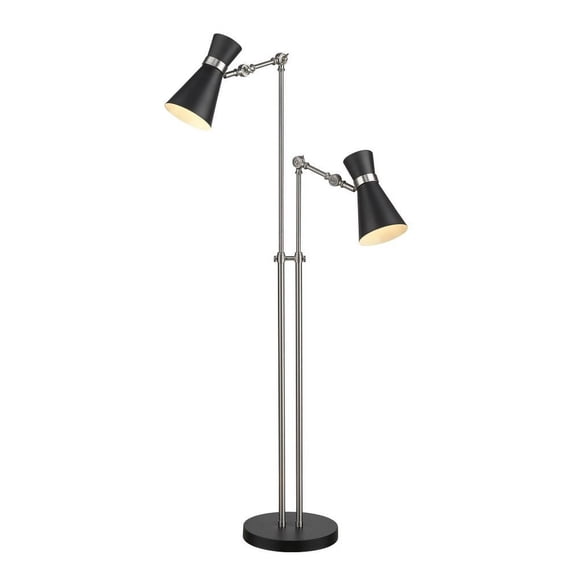 Z-Lite Soriano 2 Light Steel Floor Lamp in Matte Black and Brushed Nickel