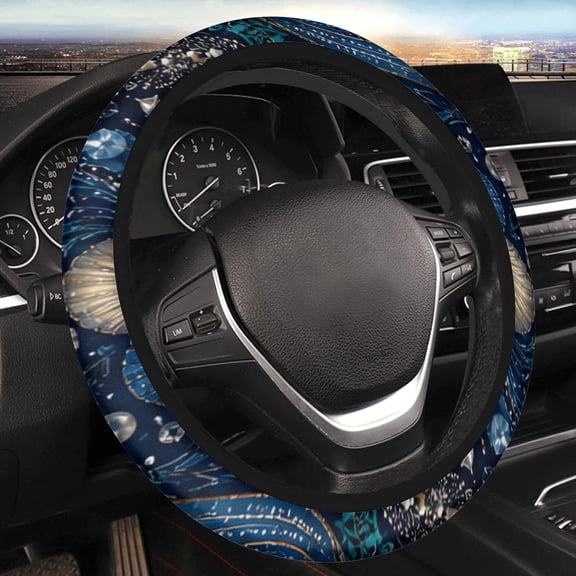 Car Steering Wheel Cover for Women Men, Non-Slip Breathable Steering Wheel, Blue Seashell Diamond Steering Wheel Protector, Car Accessories, Universal 14" 02/2-15" Fit Auto, Suvs