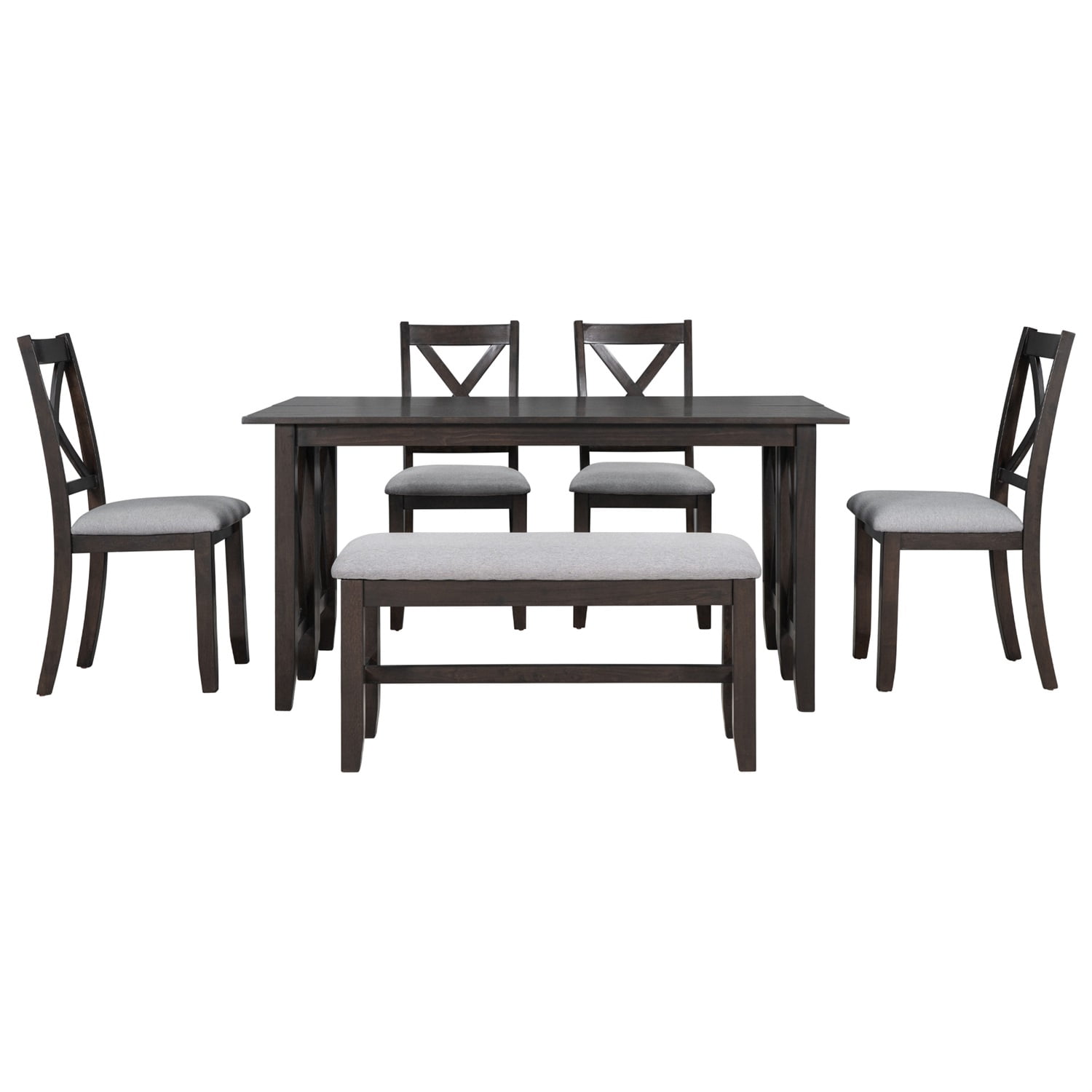 Kadyn Dining Table Set for 6, Living Room Table Set with Foldable Table and 4 Chairs with Bench, 6-piece Family Dining Room Set for Dining Room, Espresso Kadyn Dining Table Set for 6, Living Room Table Set with Foldable Table and 4 Chairs with Bench, 6-piece Family Dining Room Set for Dining Room, Espresso