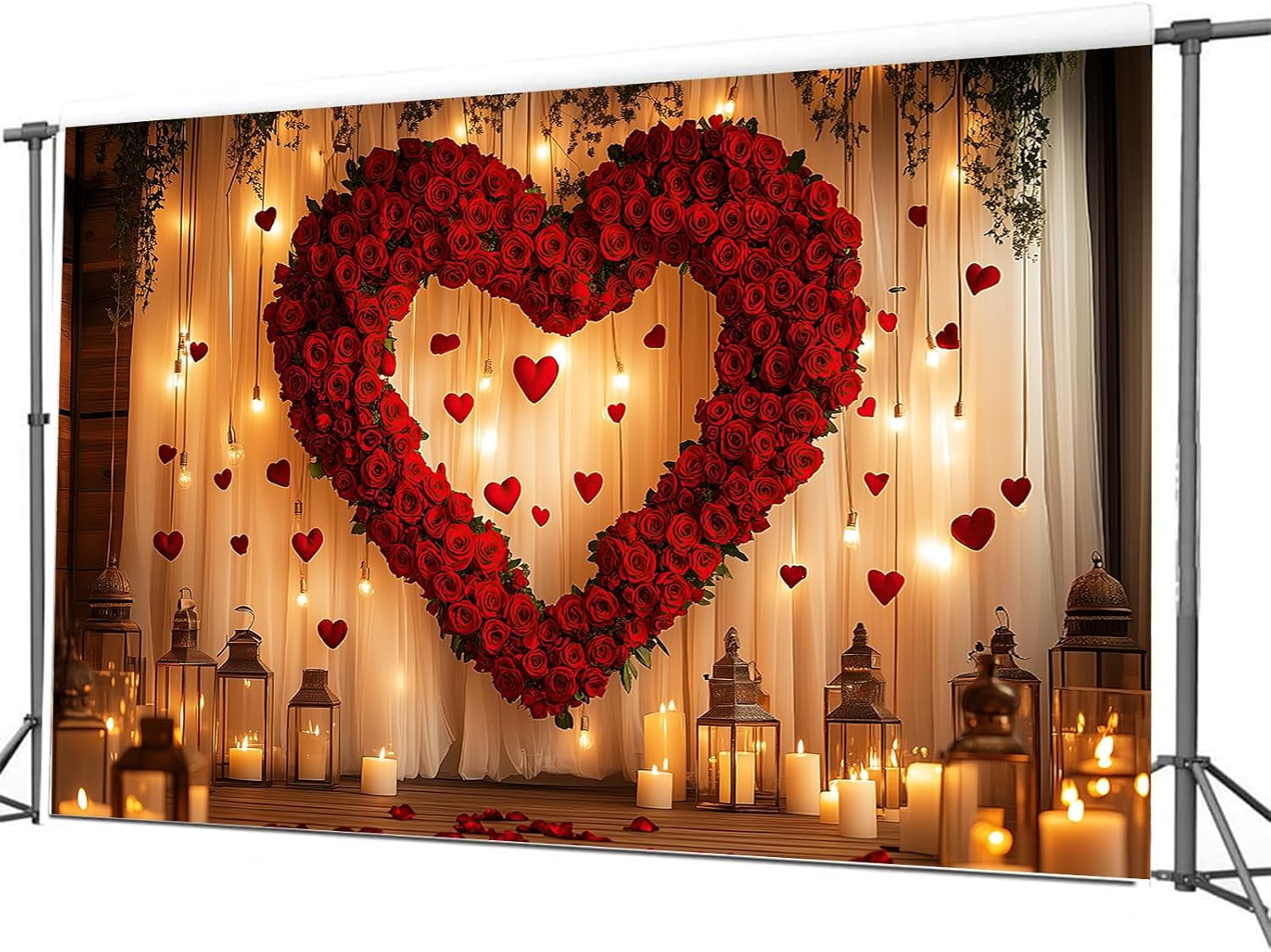 BATE Love Red Rose Backdrop Romantic Valentine Flowers Photography Background Wedding Couple Girl Bridal Shower Party Decor Banner Studio Prop (7X5FT