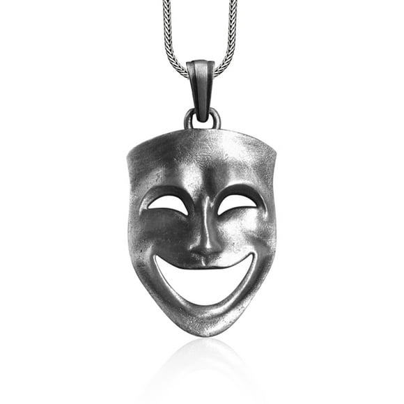 Comedy Mask Necklace, Sterling Silver Drama Mask Charm Pendant, Happy Face Mask Necklace, Gift for girlfriend, Theater Mask Pendant for Men