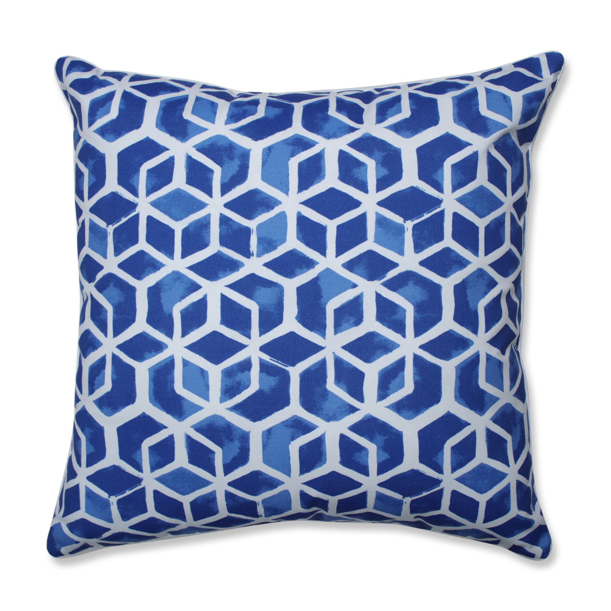25" Blue and White Geometric UV Resistant Outdoor Patio Floor Pillows