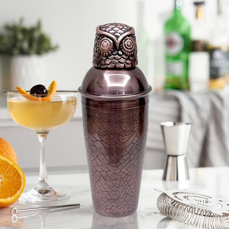 Stainless Steel Deluxe Cocktail Shaker 28 oz with Built In Strainer & Bar Shaker,Martini Shaker,Bartender Shaker Metal Mixed Drink Mixer|Margarita|Mixology|Metallic Copper Antique,OWL design CS-130