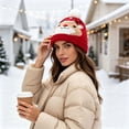 thumbnail image 4 of SYMOID Christmas Reindeer Knit Beanie Hat for Women Men, Red Winter Cuffed Cap with Pom Pom Hats,Size Free Size, 4 of 4