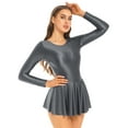 thumbnail image 3 of CHICTRY Womens Glossy Tennis Dress with Briefs Long Sleeve Ruffled Mini Dress for Dance Clubwear Dark Gray L, 3 of 6