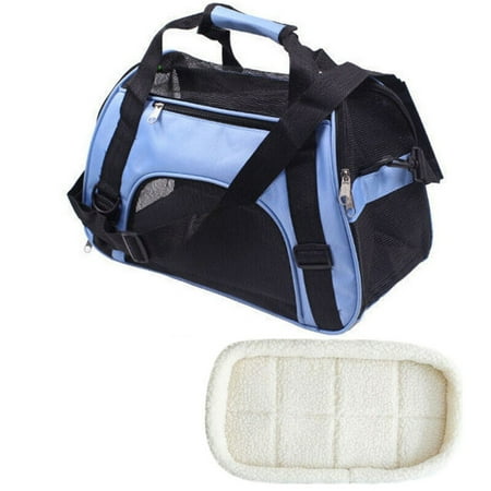 WSYW Pet Dog Cat Carrier Travel Tote Bag Comfort Case With Soft Mat Airline Approved Blue M
