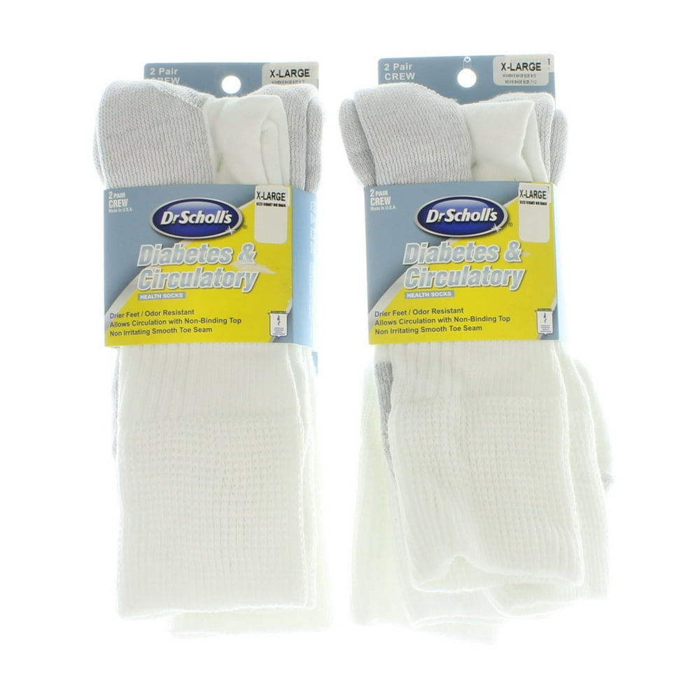 4 Pairs Dr. Scholl's XLarge Diabetic & Circulatory White w/Gray Crew