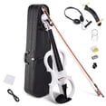 thumbnail image 1 of 4/4 Electric Violin Full Size Wood Silent Fiddle Stringed Instrument Bow Headphone Case White, 1 of 11