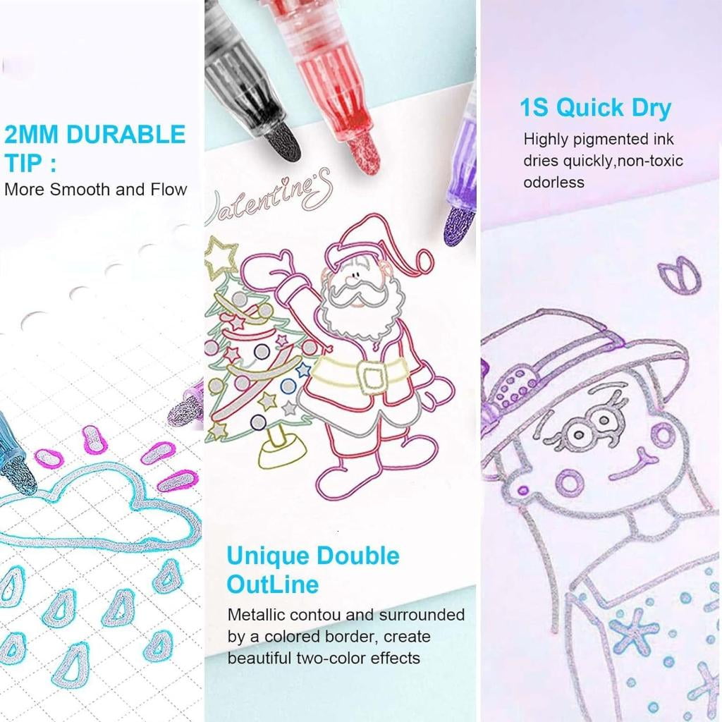 Giaone Shimmering Outline Markers Metallic Highlighter Pen for Card Making Journaling