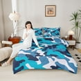 thumbnail image 4 of Homewish Abstract Camouflage Bedding Comforter Set 2pcs for Kids Children Teens,Blue Black Twin Comforter Sets Microfiber,Geometric Camo Breathable Bedding Set,Luxury Bedroom Decor,Reversible, 4 of 8