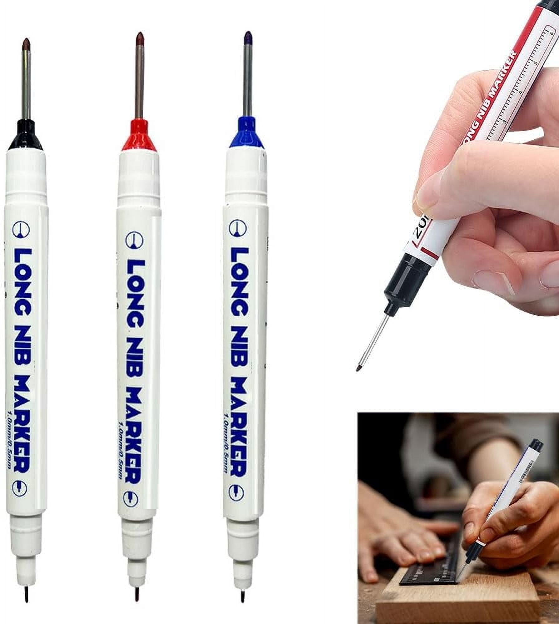 Long Head Deep Hole Marker Pens, 20mm Deep Reach Metal Long Nib Marker Set, Professional Construction Permanent Markers Scriber Marking Tools - Quick-dry Waterproof(5 PCS)