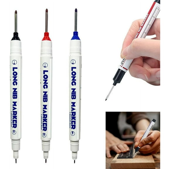 Long Head Deep Hole Marker Pens, 20mm Deep Reach Metal Long Nib Marker Set, Professional Construction Permanent Markers Scriber Marking Tools - Quick-dry Waterproof(3 PCS)
