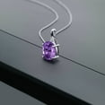 thumbnail image 3 of Gem Stone King 14K White Gold Purple Amethyst and White Diamond Pendant Necklace for Women (4.02 Cttw, Oval 12X10MM, Gemstone Birthstone, with 18 inch Chain), 3 of 4