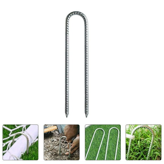 UNOMOR 2Pcs U Shaped Ground Stakes Galvanized Steel for Lightweight Portable Use