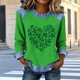 thumbnail image 2 of BLVB St Patricks Day Sweatshirt Women Shamrock Waffle Sweatshirts Denim Patchwork Clover Graphic Pullover Tops, 2 of 5