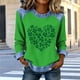 thumbnail image 2 of Mujeres de Manga Larga Tops Casual Cuello Redondo Día de San Patricio Impresión Denim Parche de Color Sólido Moda Superior, 2 of 5
