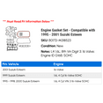 thumbnail image 2 of Engine Gasket Set - Compatible with 1995 - 2001 Suzuki Esteem 1996 1997 1998 1999 2000, 2 of 2