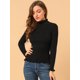 thumbnail image 2 of INSPIRE CHIC Suéter de mujer de corte clásico ligero de manga larga con volantes y cuello simulado Negro XS, 2 of 6