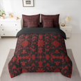 thumbnail image 2 of jejeloiu Retro Damask Flower 7-Piece Bedding Comforter Set,Bohemian Floral King Bedding Sets,Red Black Bed Sheets For Men Women,Breathable Home Decor Reversible, 2 of 8