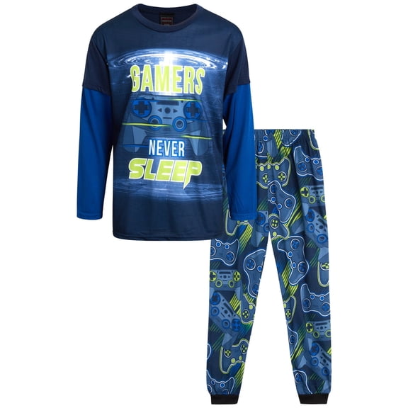 Quad Seven Boys' Pajama Set - 2 Piece Long Sleeve Sublimation Top and Pajama Pants for Boys (8-18)