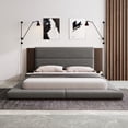thumbnail image 3 of Harper & Bright Designs Floor Platform Bed Queen Size with Extended Wood Headboard & Bedside Shelf, Low Velvet Upholstered Queen Platform Bed Frame for Bedroom, Gray, 3 of 8