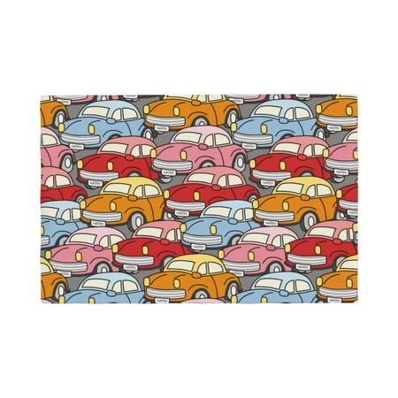 

Table Placemats Set of 6 - Cute Cars 12x18 In Faux Linen Double Heat Resistant Place Mats Cloth Indoor/Outdoor Placemats Washable Table Mats for Dining Kitchen Party