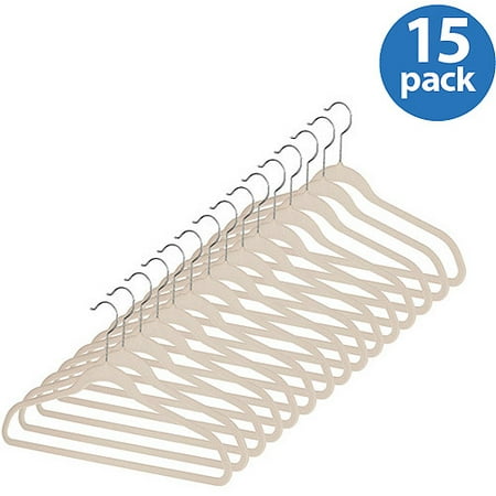Whitmor Flocked Spacemaker Suit Hangers, Beige, Set of 15