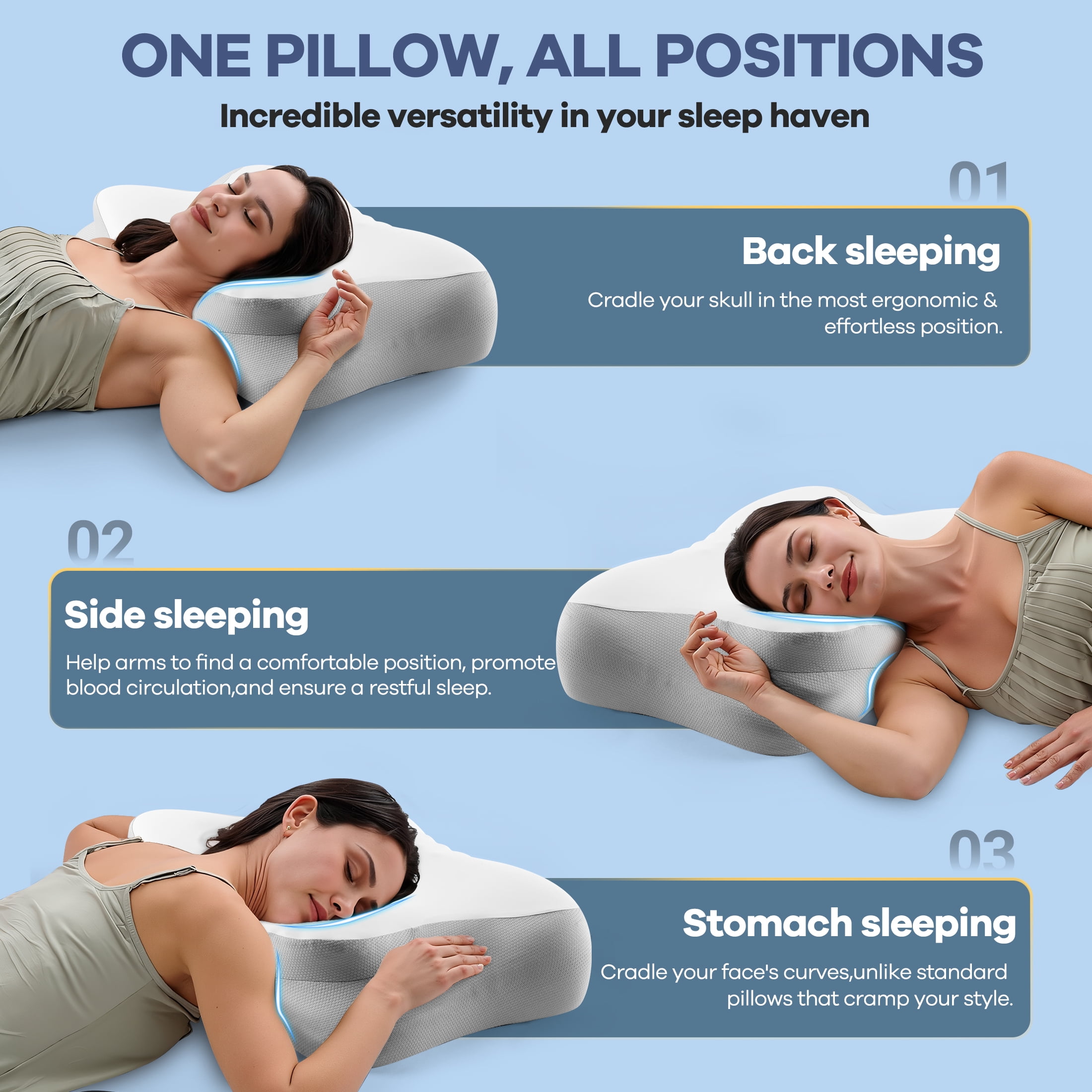 MOONORAH Contour Memory Foam Pillows for Sleeping Ergonomic, Cervical Pillow for Neck and Shoulder Pain Relief, Queen Bed Pillow for Side Back Stomach Sleepers