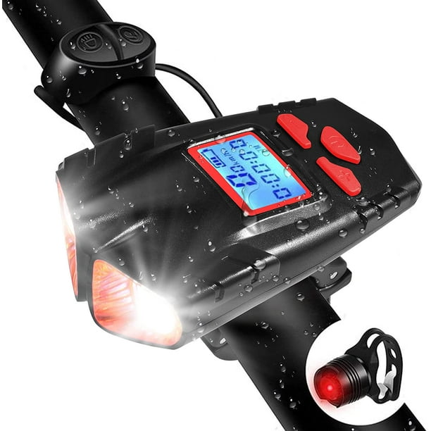 Bike Lights USB Rechargeable with Speedometer Bicycle Light Front and Back Bicycle Speedometer Odometer 1500 mAh 800LM Mountain Bike Lights for