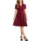 thumbnail image 2 of INSPIRE CHIC Vestidos Vintage para Mujeres 2024 Vestido de Cuello Plano de Manga Corta Ajustado y Acampanado XS Rojo Vino, 2 of 6
