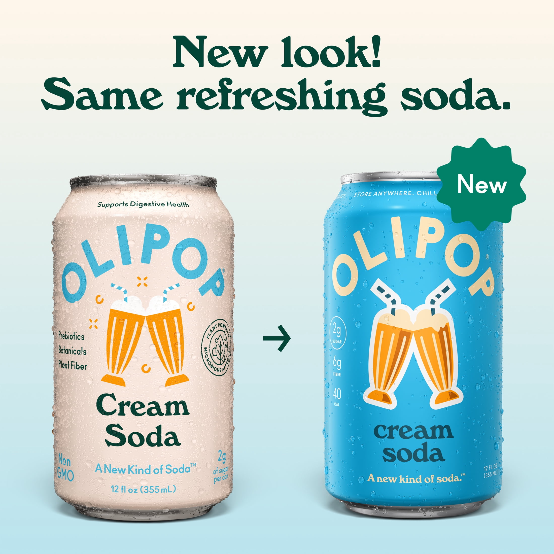 (2 pack) OLIPOP Prebiotic Soda, Cream Soda, 12 fl oz, 4 Pack, Pantry Packs
