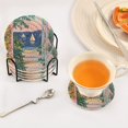thumbnail image 3 of Yayeee 6 PCS Drink Coasters with Holder Set Woven Absorbent Round Tabletop Hot Pad, Colorful Seaside, 3 of 7