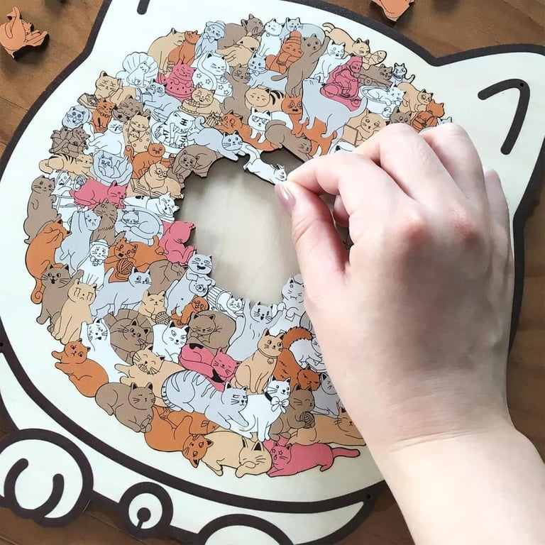 Moderobot 135-piece Morandi-colored cat-shaped wooden puzzle, a
