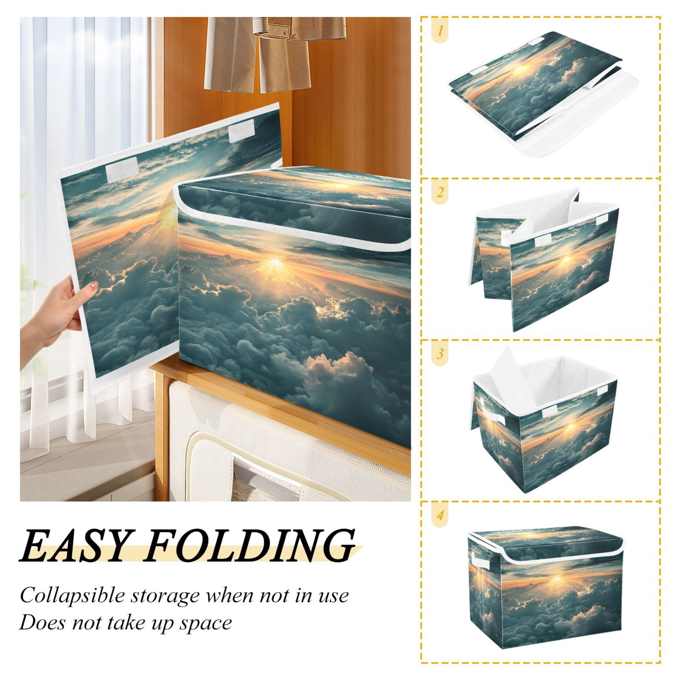 Storage Box With Lid 16.5x12.6x11.8In Foldable Stacked Household Storage Box Sky Picture