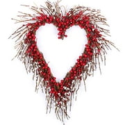 idyllic Heart Wreath Handmade Red Berry Heart Shaped Wreath Rustic Twig for Door Decorative Classic Indoor Decor 18 Inches Valentines Wreath