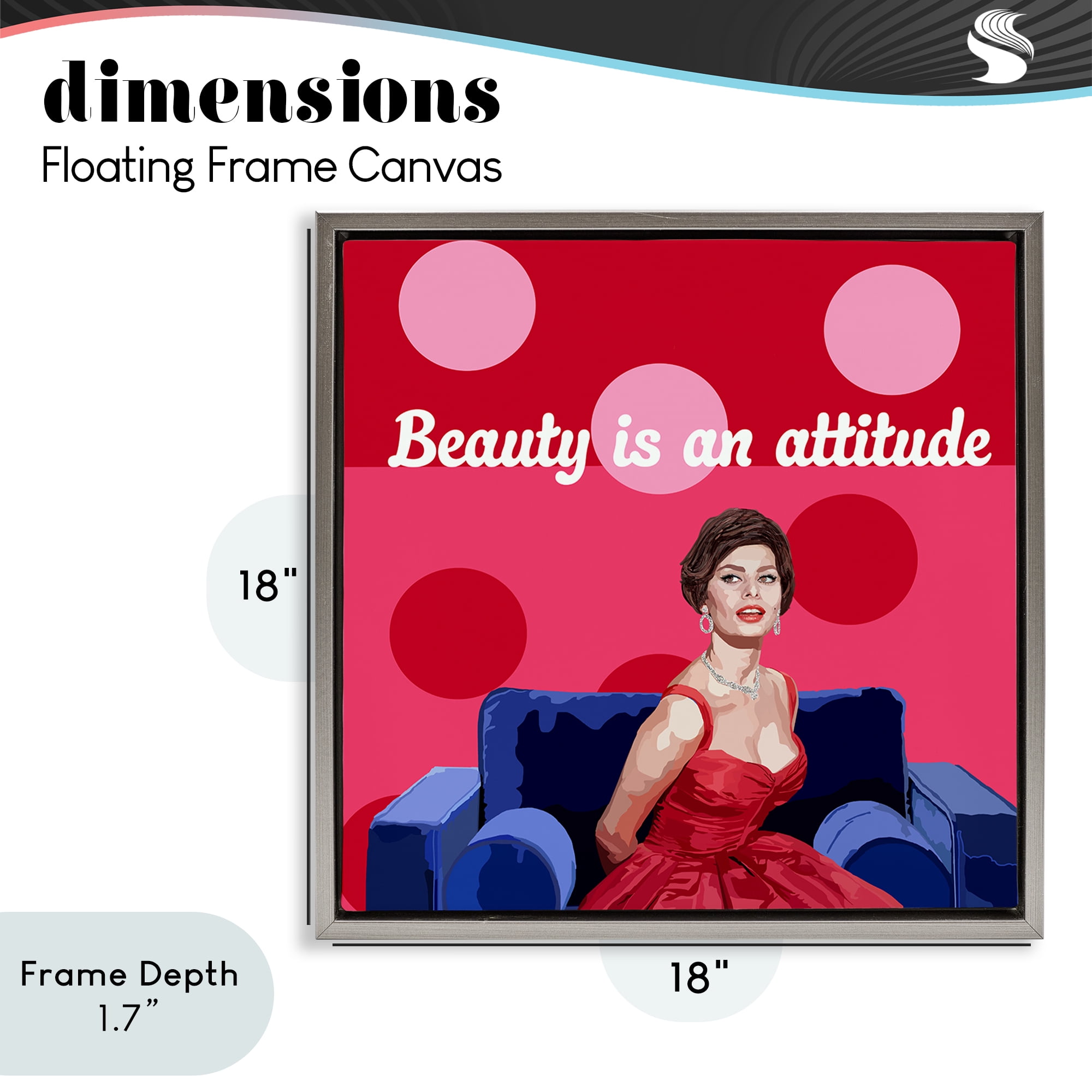 Stupell Industries Beauty Is An Attitude Gray Framed Floater Canvas Wall Art, design by Lynnda Rakos