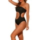 thumbnail image 4 of INSPIRAR CHIC Traje de baño de una pieza para mujer, con un solo hombro, corte asimétrico en la cintura, bañador de canalé, monokini, talla X pequeña, negro, 4 of 5